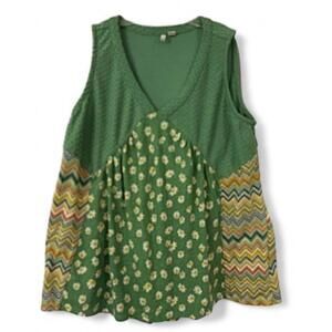 Cato Women’s Boho Festival Green Mixed Media Linen-Blend Tank Top Size‎ L